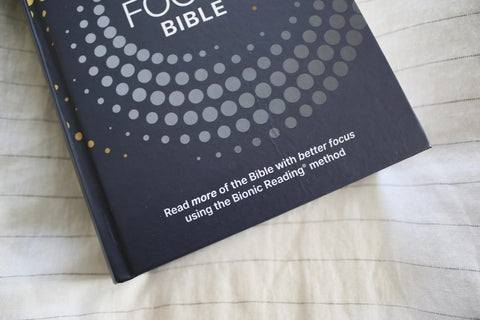 Image of NASB, Clear Focus Bible, Hardcover, Charcoal/Gold, 1995 Text: Read more of the Bible with better focus using the Bionic Reading Method
