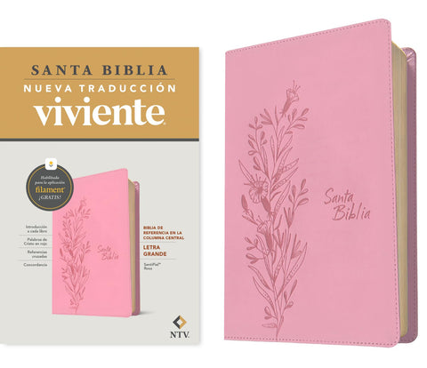 Image of Biblia NTV Referencia Central Letra Grande con Filament Símil Piel Rosa Letra Roja