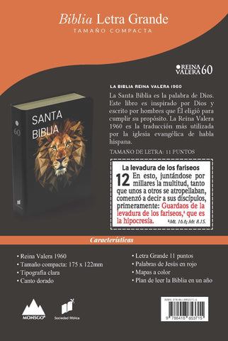 Image of Biblia RVR 1960 Compacta Letra Grande 11 puntos Símil Piel Negro León Dorado