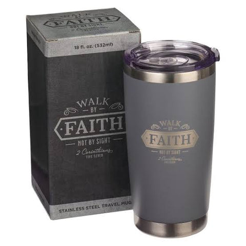 Image of Walk By Faith Gray Stainless Steel Mug - 1 Corinthians 5:7
