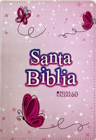 Image of Biblia RVR 1960 Compacta Símil Piel Juvenil Mariposa Rosada