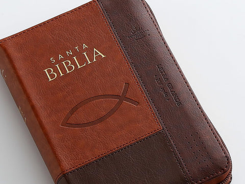 Image of Biblia RVR 1960 Compacta Tricolor Marrón Ichtus Símil Piel con Índice y Cierre