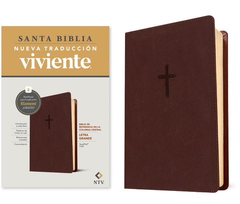 Image of Biblia NTV Referencia Central Letra Grande con Filament Símil Piel Café Letra Roja
