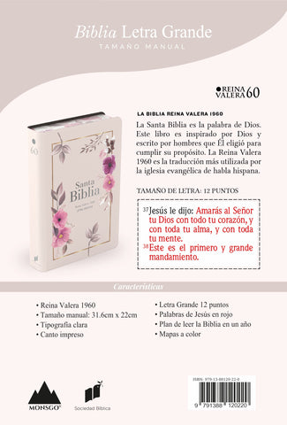 Image of BIBLIA RVR 1960 LETRA GRANDE TAMANO MANUAL SIMIL PIEL FLORES ROSADA