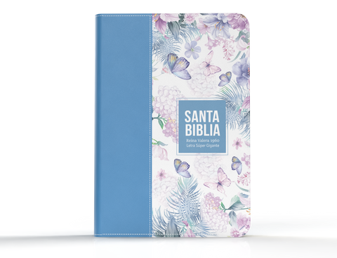 Image of BIBLIA RVR 1960 LETRA SUPER GIGANTE SIMIL PIEL MARIPOSAS AZUL ACERO CLARO
