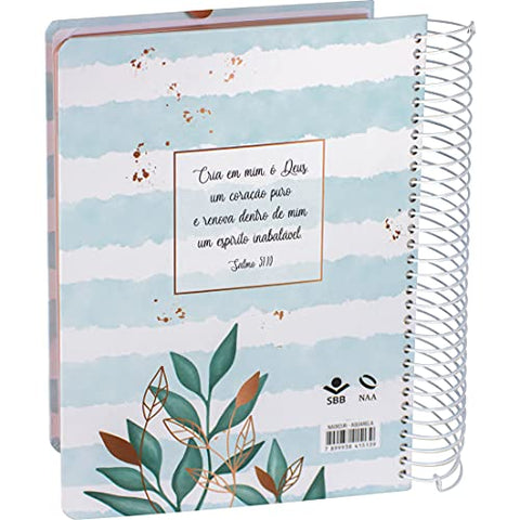 Image of Biblia Em Portugués NA083Jr Tapa Dura Espiral Flores Fondo Azul Claro Canto Pintado Bronce