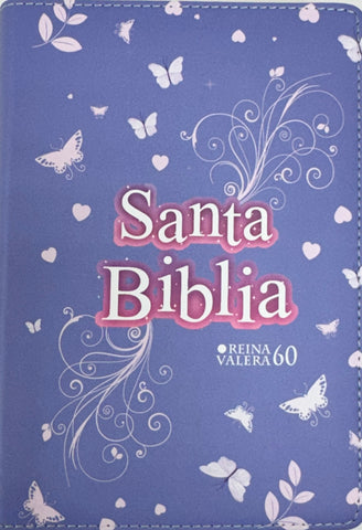 Image of Biblia RVR 1960 Compacta Símil Piel Juvenil Mariposa Lila