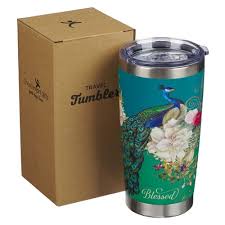 Image of Blessed Blue Peacock Stainless Steel Travel Tumbler - Jeremiah 17:7