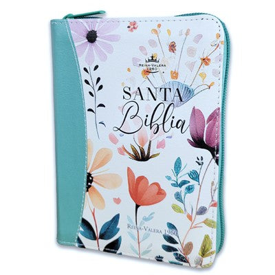 Image of Biblia RVR 1960 Bolsillo Jardín Turquesa Símil Piel con Índice y Cierre