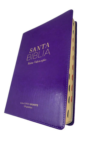 Biblia RVR 1960 Letra Súper Gigante Lila Símil Piel con Índice