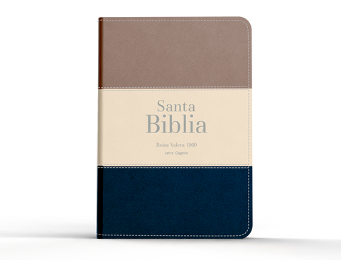 Image of BIBLIA RVR 1960 LETRA GIGANTE 14 PUNTOS SIMIL PIEL TRICOLOR MARRON BEIGE AZUL