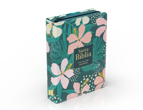 Image of BIBLIA RVR 1960 COMPACTA LETRA GRANDE 11 PUNTOS SIMIL PIEL FLORES TROPICALES CON CIERRE E INDICE