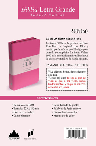 Image of Biblia RVR 1960 Letra Grande Tamaño Manual Tricolor Fucsia Palo Rosa Fucsia con Cierre e Índice