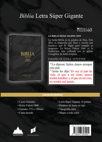 Image of Biblia RVR 1960 Letra Súper Gigante Cuero Genuino Negro con Índice