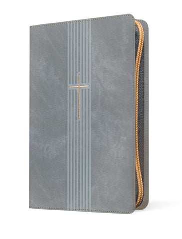 Image of Biblia NTV Referencia Central Letra Grande con Filament Símil Piel Cierre Gris Letra Roja