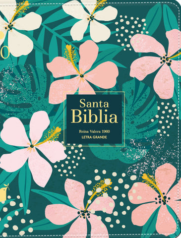 Image of BIBLIA RVR 1960 COMPACTA LETRA GRANDE 11 PUNTOS SIMIL PIEL FLORES TROPICALES CON CIERRE E INDICE