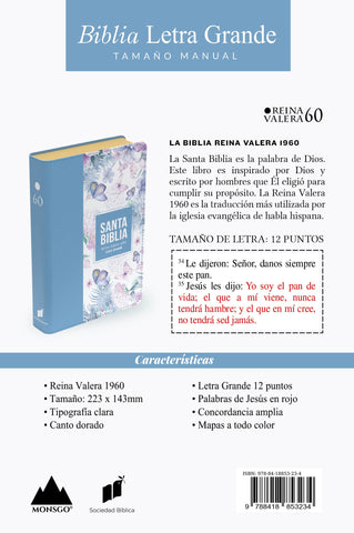 Image of Biblia RVR 1960 Letra Grande Tamaño Manual Símil Piel Azul Acero Claro