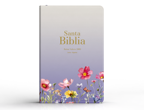 Image of BIBLIA RVR 1960 LETRA GIGANTE 14 PUNTOS SIMIL PIEL LILA FLORES CON CIERRE E INDICE