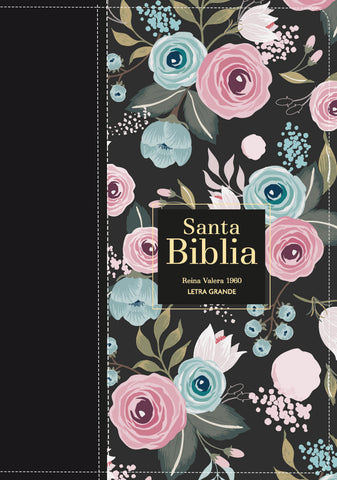 Image of BIBLIA RVR 1960 LETRA GRANDE TAMANO MANUAL SIMIL PIEL FLORES NEGRO