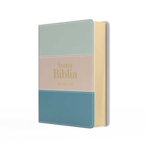 Image of BIBLIA RVR 1960 BOLSILLO SIMIL PIEL TRICOLOR CREMA VERDE AGUA ESMERALDA