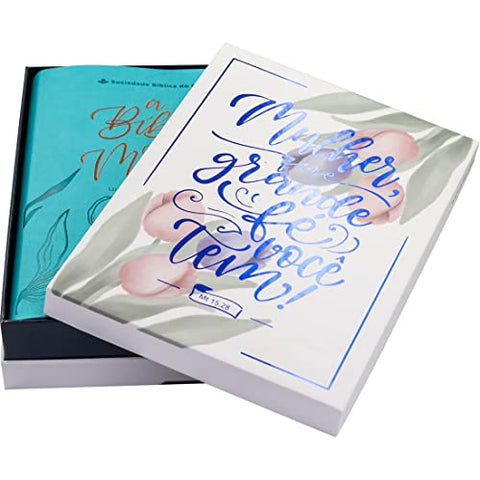 Image of Bíblia Em Portugués NAA da Mulher Biblia de La Mujer Nova Edição Tamanho Portátil Capa Azul Turquesa