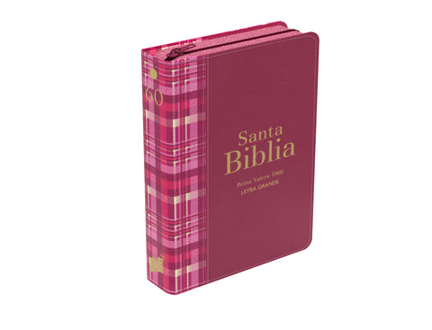 Image of BIBLIA RVR 1960 COMPACTA LETRA GRANDE 11 PUNTOS SIMIL PIEL CUADROS FUCSIA OSCURO CON CIERRE E INDICE