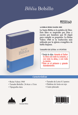 Image of BIBLIA RVR 1960 BOLSILLO SIMIL PIEL TRICOLOR AZUL OSCURO BEIGE AZUL MEDIO