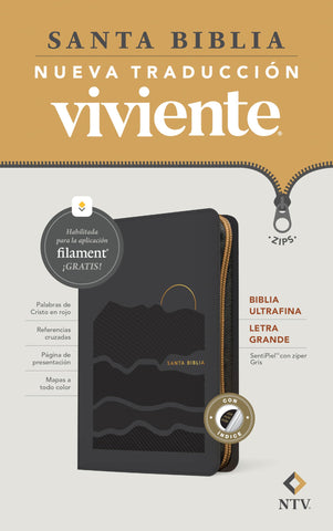 Image of Biblia NTV Ultrafina Letra Grande con Filament Símil Piel Gris Índice Letra Roja Cierre