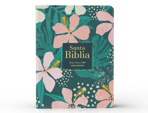Image of BIBLIA RVR 1960 COMPACTA LETRA GRANDE 11 PUNTOS SIMIL PIEL FLORES TROPICALES CON CIERRE E INDICE