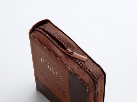 Image of Biblia RVR 1960 Compacta Tricolor Marrón Ichtus Símil Piel con Índice y Cierre