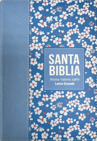 Image of Biblia RVR 1960 Compacta Símil Piel Flores Azul Grisáceo