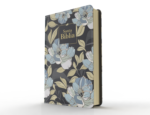 Image of BIBLIA RVR 1960 LETRA GRANDE TAMANO MANUAL SIMIL PIEL FLORES AZUL OSCURO