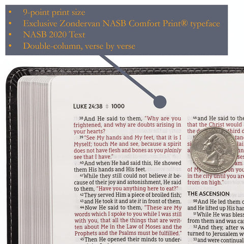 Image of NASB, Thinline Bible, Leathersoft, Black, Red Letter, 2020 Text, Comfort Print