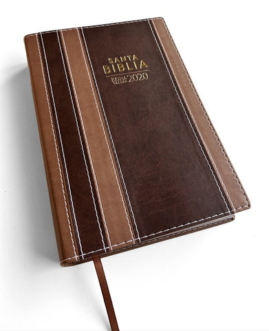 Image of Biblia RVR 2020 Letra Grande Marrón Tiras Símil Piel