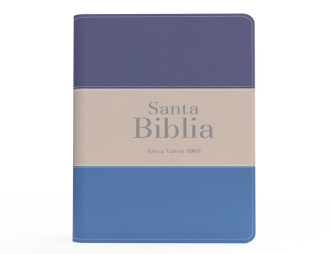 Image of BIBLIA RVR 1960 BOLSILLO SIMIL PIEL TRICOLOR AZUL OSCURO BEIGE AZUL MEDIO