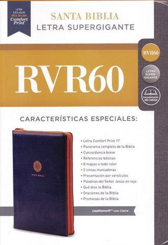 Image of Biblia RVR 1960 Letra Súper Gigante Piel con Cierre Azul