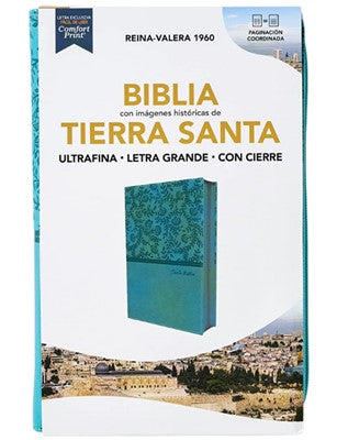 Image of Biblia RVR 1960 Tierra Santa Ultrafina Letra Grande Símil Piel Turquesa con Cierre