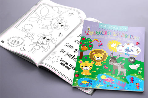 Image of Colorea la Biblia - Animales y Versículos Bíblicos con Pegatinas