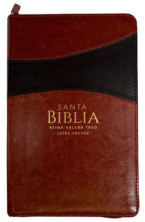 Biblia RVR 1960 Letra Grande Tamaño Manual Símil Piel Duotone Marrón Marrón con Índice con Cierre