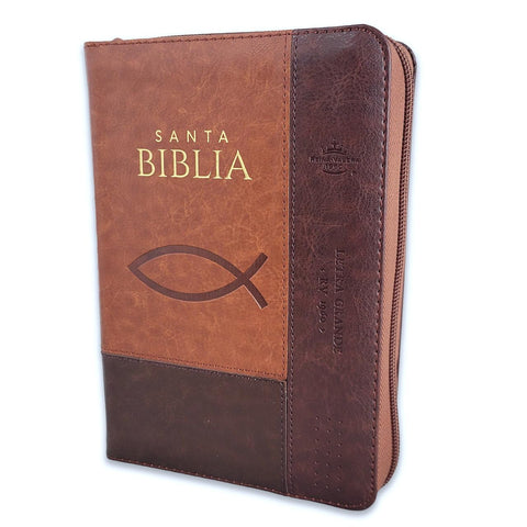 Image of Biblia RVR 1960 Compacta Tricolor Marrón Ichtus Símil Piel con Índice y Cierre