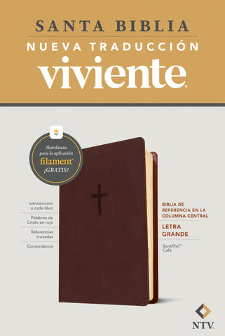 Image of Biblia NTV Referencia Central Letra Grande con Filament Símil Piel Café Letra Roja