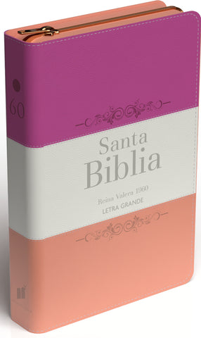 Image of Biblia RVR 1960 Letra Grande Tamaño Manual Tricolor Guinda Crema Melón con Cierre e Índice