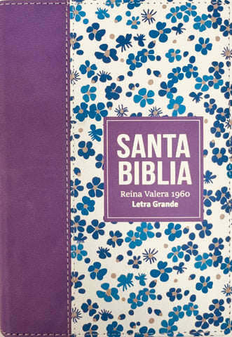 Image of Biblia RVR 1960 Compacta Símil Piel Flores Lila Claro