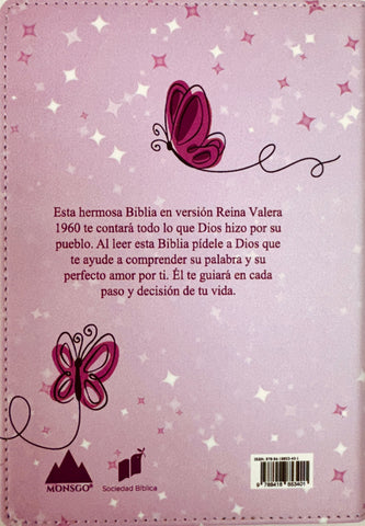 Image of Biblia RVR 1960 Compacta Símil Piel Juvenil Mariposa Rosada