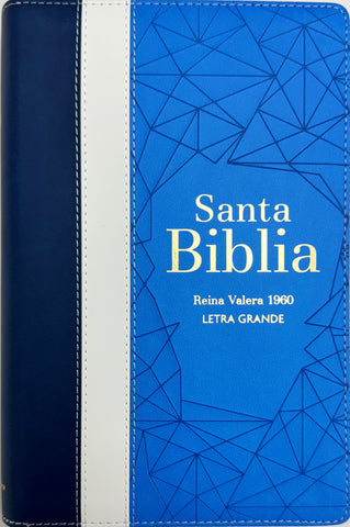 Image of Biblia RVR 1960 Letra Grande Tamaño Manual Tricolor Azul Crema Azul Marino con Cierre e Índice
