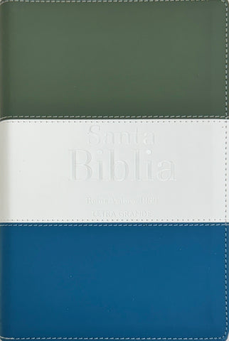 Image of Biblia RVR 1960 Letra Grande Tamaño Manual Tricolor Gris Crema Azul con Cierre e Índice