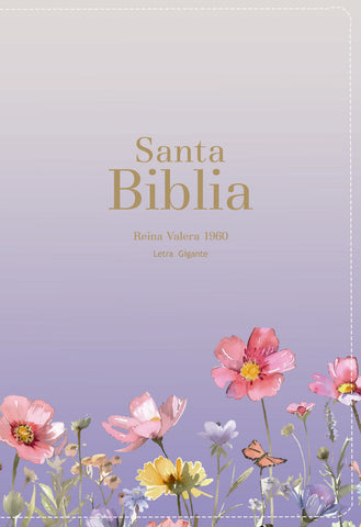 Image of BIBLIA RVR 1960 LETRA GIGANTE 14 PUNTOS SIMIL PIEL LILA FLORES CON CIERRE E INDICE