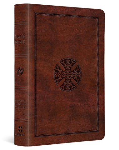 Image of ESV LARGE PRINT COMPACT BIBLE (TRUTONE BROWN, MOSAIC CROSS DESIGN)