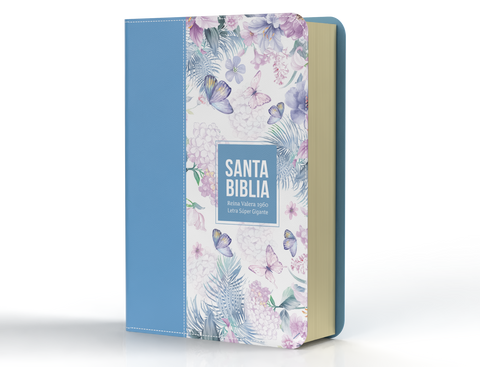 Image of BIBLIA RVR 1960 LETRA SUPER GIGANTE SIMIL PIEL MARIPOSAS AZUL ACERO CLARO