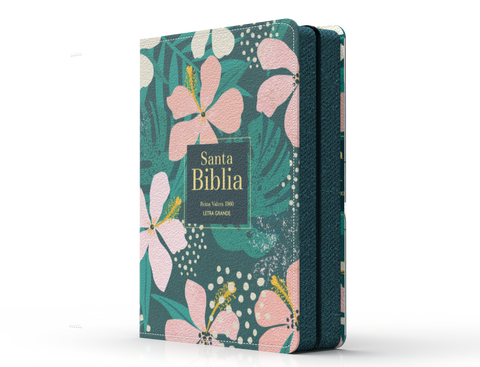 Image of BIBLIA RVR 1960 COMPACTA LETRA GRANDE 11 PUNTOS SIMIL PIEL FLORES TROPICALES CON CIERRE E INDICE
